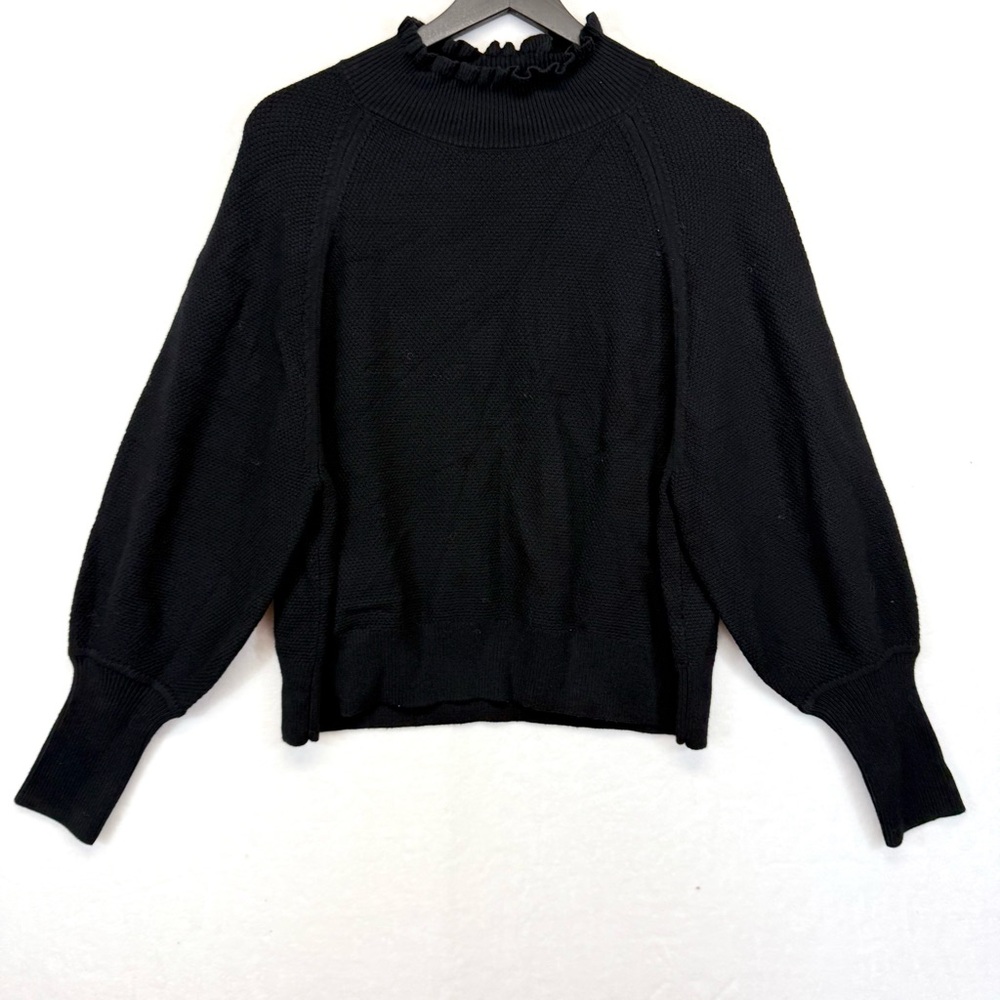 Chic Black Sweater with Ruffled Neckline